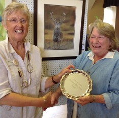 The Contstance Owen Trophy for the 'Favourite Picture' being presented by our Chair, Margaret Auger to artist Fiona Hancox at the 2014 Exhibition.